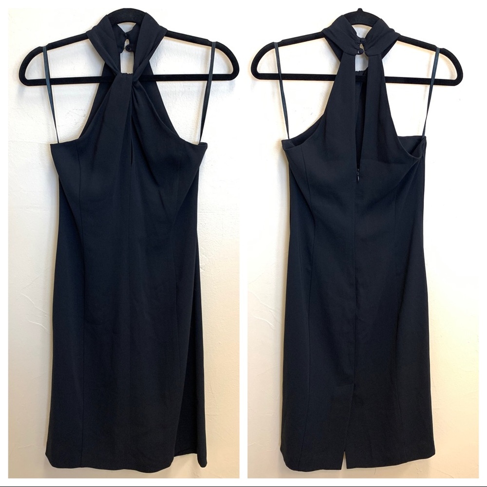 BCBGMaxAzria Black Twist Halter Neck Sheath Dress